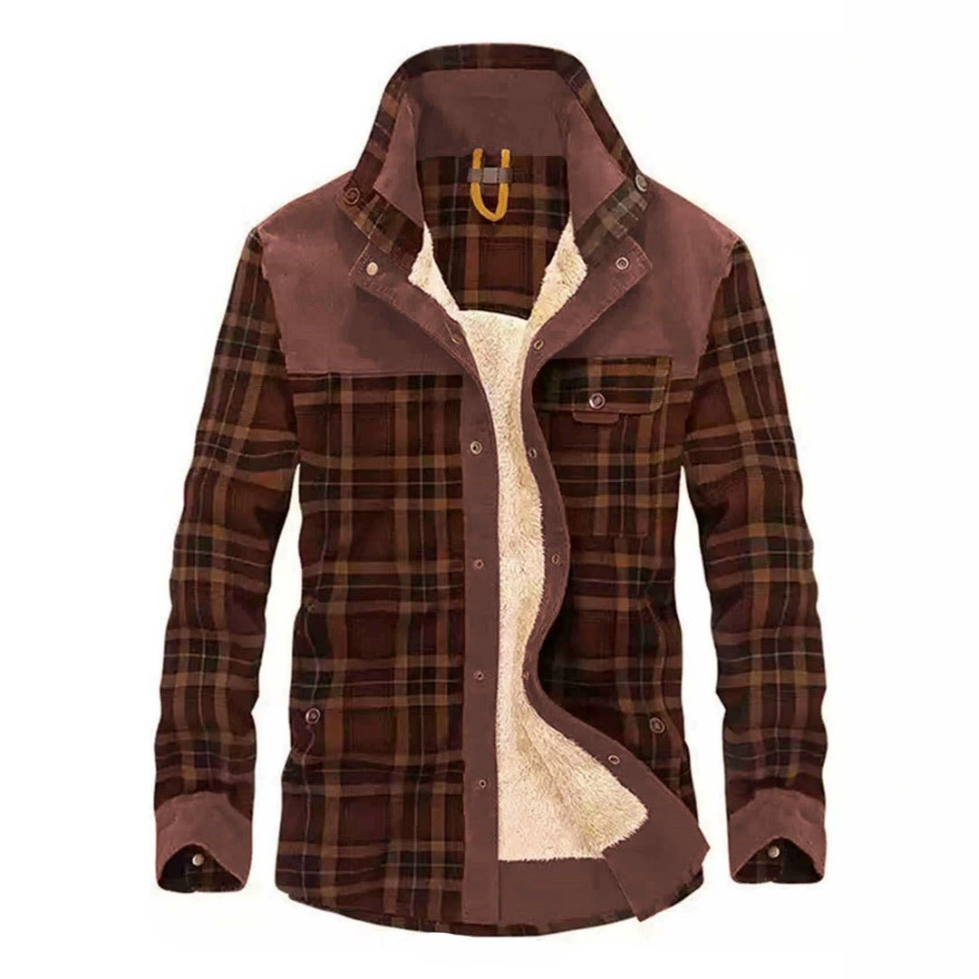 Men's checked shirt jacket with buttons and pockets