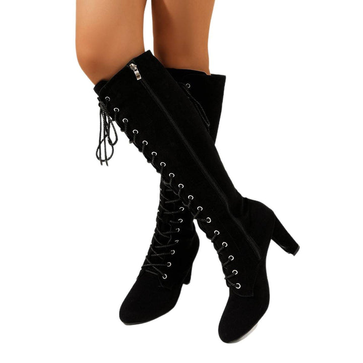 Women’s over-the-knee boots with lacing detail and a zipper