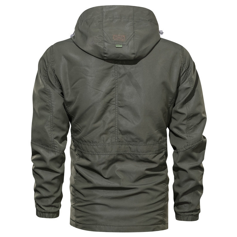 Men's field parka with hood, pockets, and drawstring