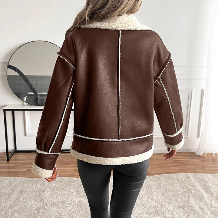 Women's faux leather jacket with teddy lining and zipper