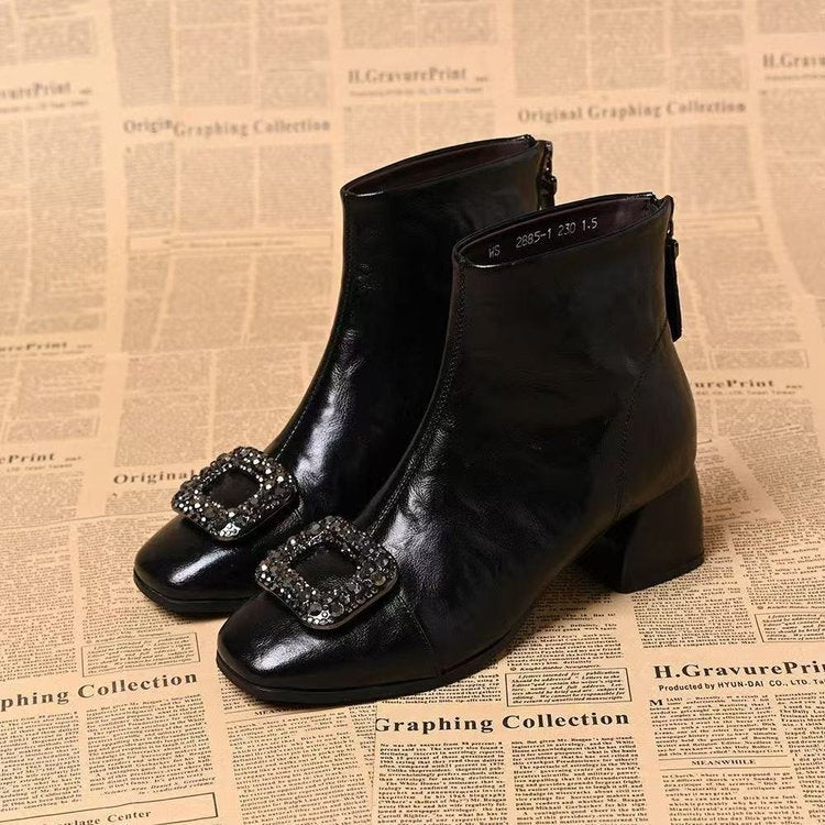 Women's ankle boots with a square toe and block heel