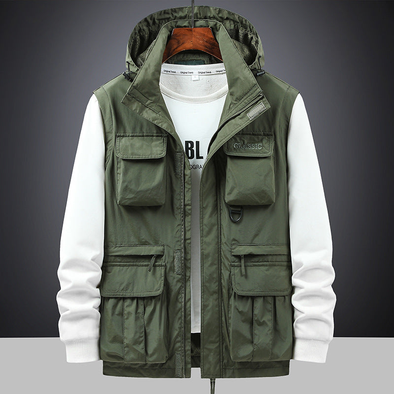 Men's multifunctional field jacket with hood and pockets
