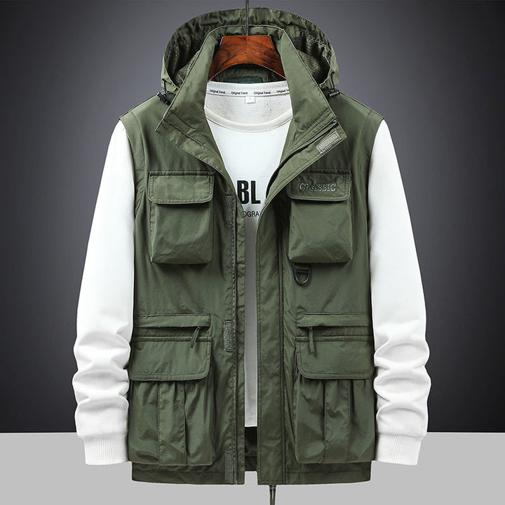 Men's multifunctional field jacket with hood and pockets