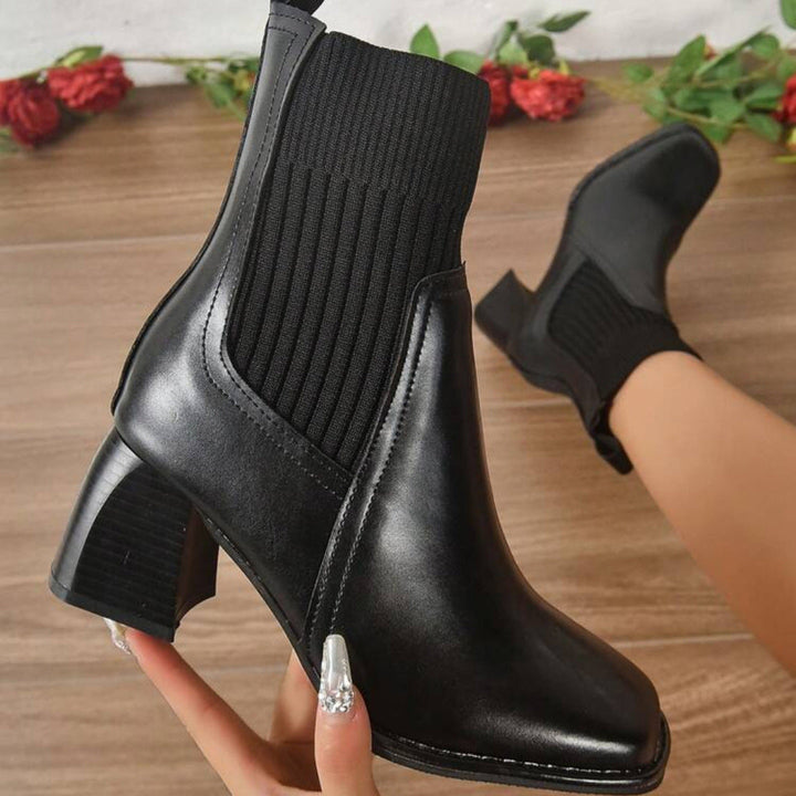 Women’s slip-on ankle boots with block heels and knitted shafts