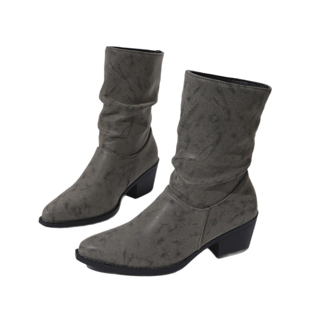 Women's slouch ankle boots with block heels and easy-care material