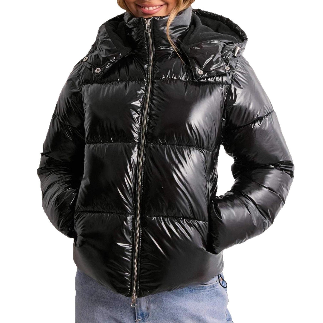 Women's quilted jacket with an adjustable hood and zippered pockets