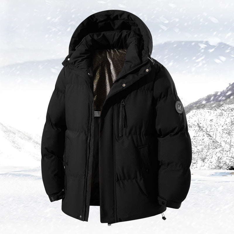 Men's down jacket with hood and pockets