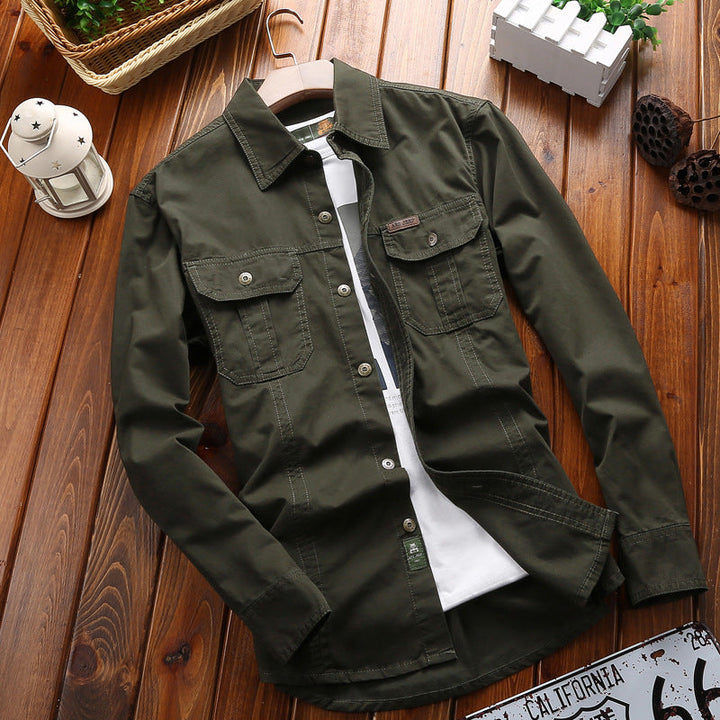 Men’s canvas overshirt with flap chest pockets and reinforced seams
