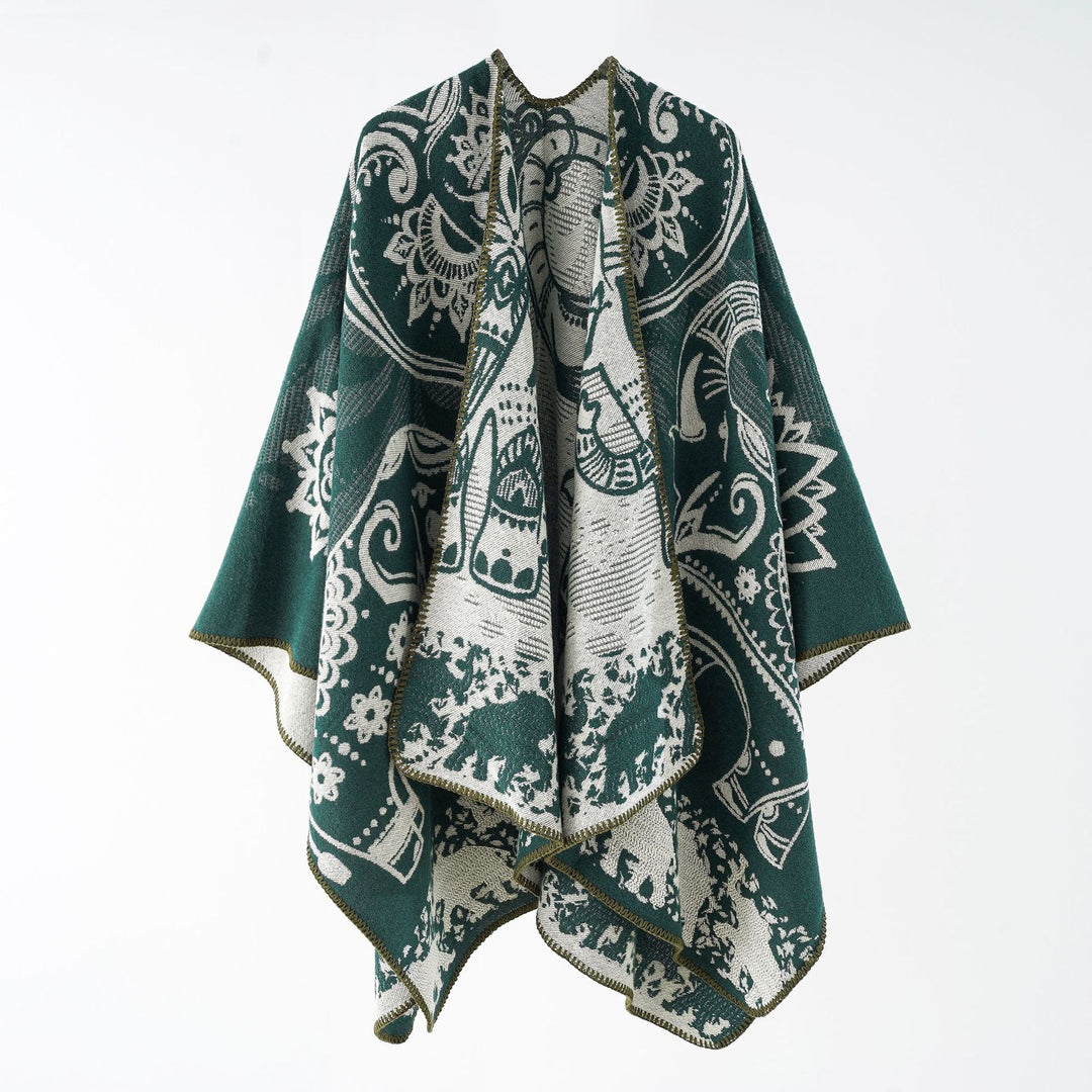 Damen Poncho mit Blumenmuster und Fransen