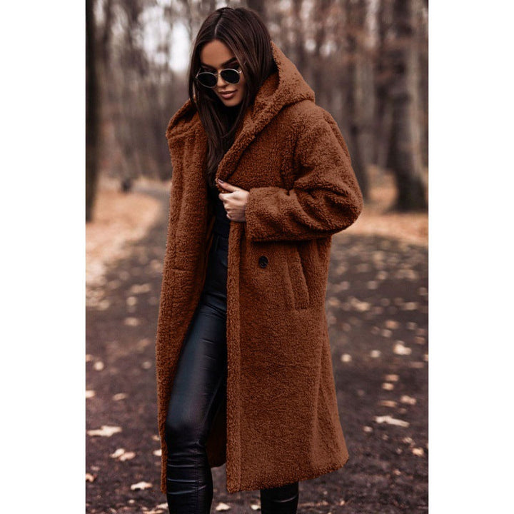 Women’s fluffy teddy coat with hood and buttons