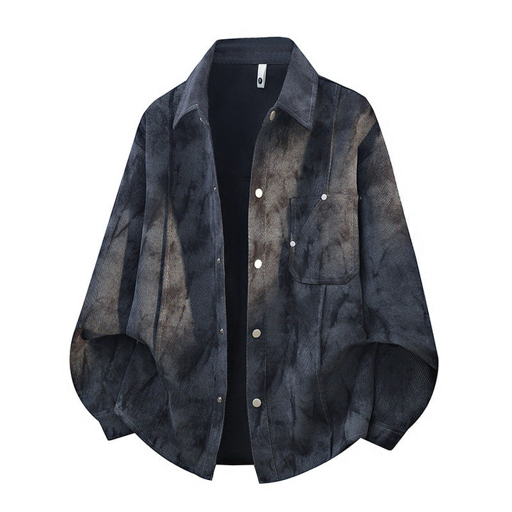 Men’s oversized corduroy work shirt in a tie-dye look with snap-button placket