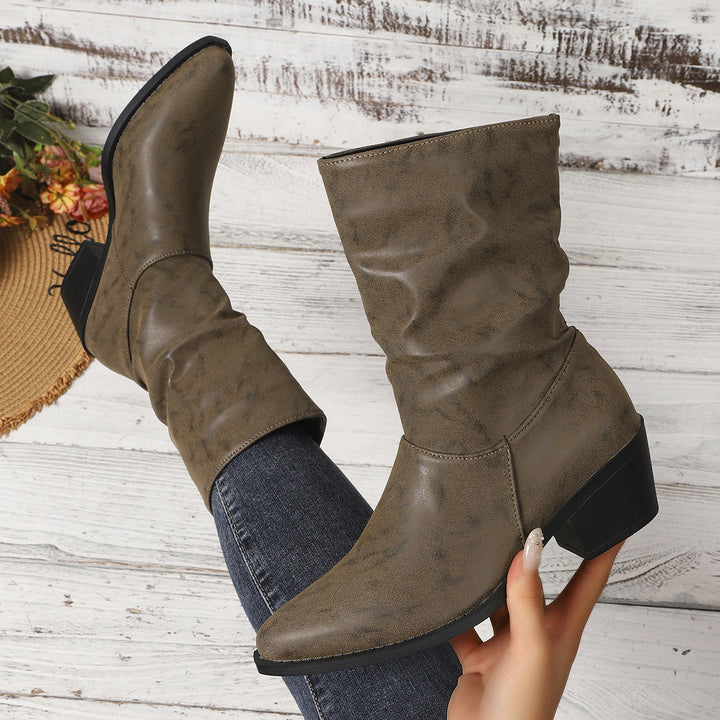 Women's slouch ankle boots with block heels and easy-care material
