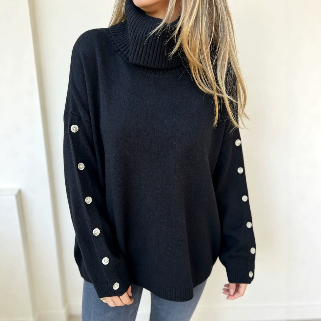 Mara | Women's Oversized Long-Sleeve Turtleneck Sweater with Buttons