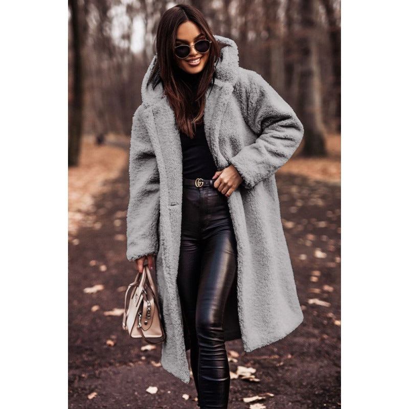 Women’s fluffy teddy coat with hood and buttons