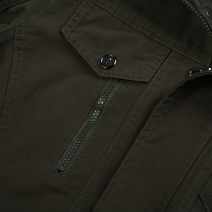 Men’s durable canvas field jacket with stand-up collar and multifunctional pockets