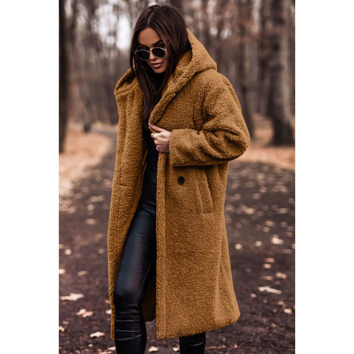 Women’s fluffy teddy coat with hood and buttons