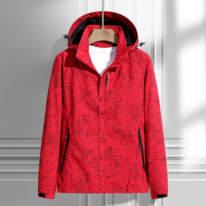 Women's Lightweight Packable Rain and Wind Jacket with Hood, Leaf Pattern