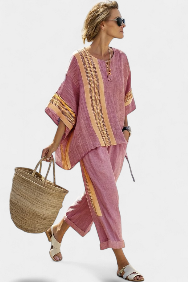 Daniela - top elegant lavender and mustard yellow striped trousers