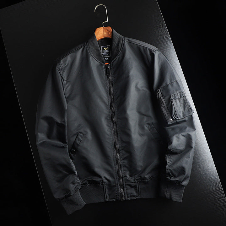 Men’s wind-resistant nylon bomber jacket in MA-1 style with sleeve pocket