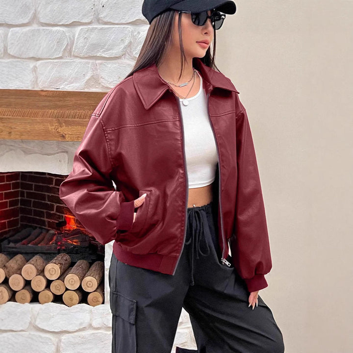 Women's bomber jacket with a classic collar and full-length zipper