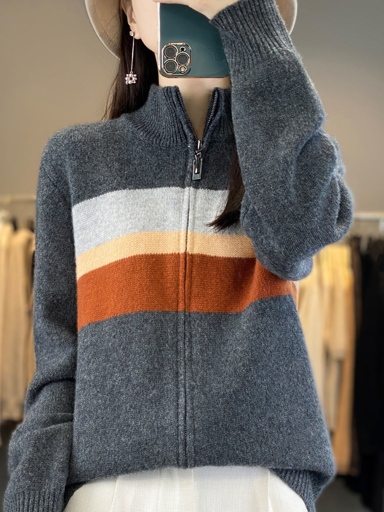 Women's striped cardigan with a zipper