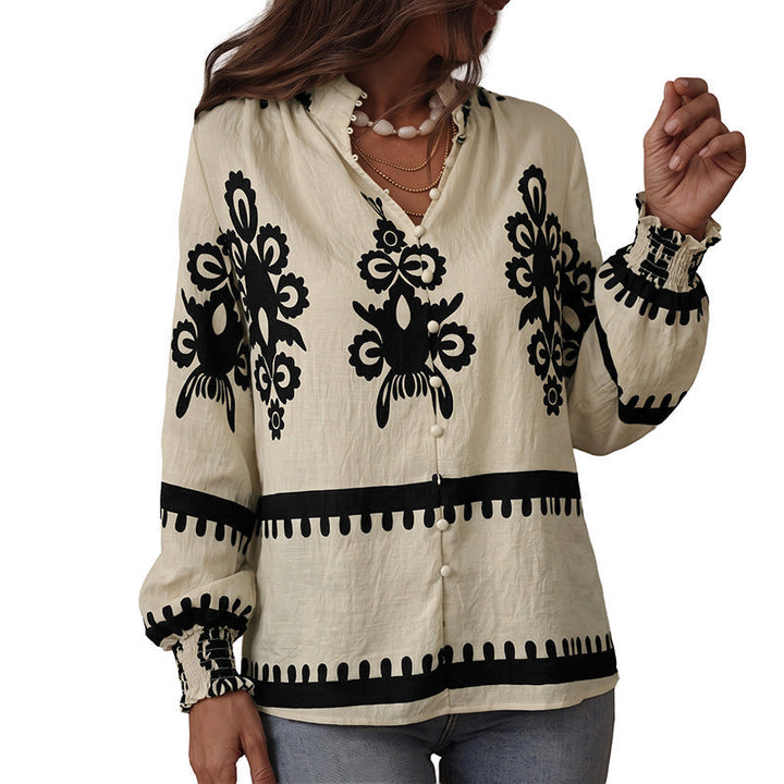 Women's V-neck long-sleeve blouse with buttons