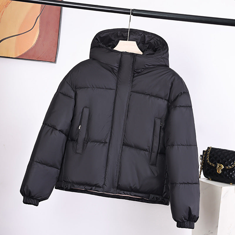 Women’s padded hooded jacket in a boxy cut with a concealed zipper placket