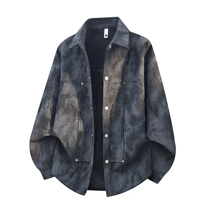 Men’s oversized shirt jacket with an acid-wash finish and snap-button closure