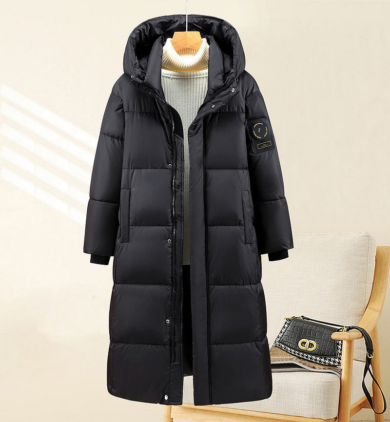 Women’s extra-long quilted thermal parka with hood and ribbed cuffs
