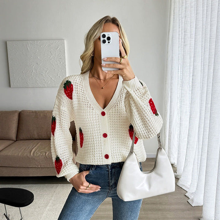 Women's cropped V-neck cardigan with buttons