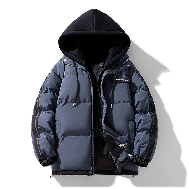 Men’s padded parka with an integrated hoodie and two-way zipper