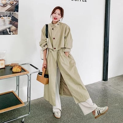 Women’s oversized trench coat with cape back and drawstring waist