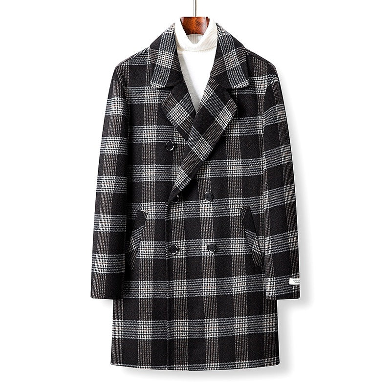Men's checked overcoat with buttons