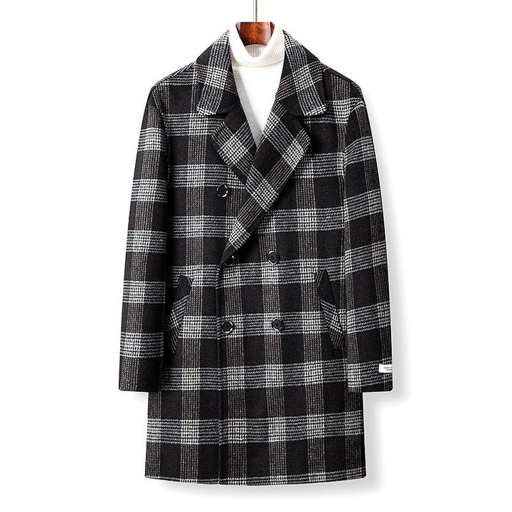 Men's checked overcoat with buttons