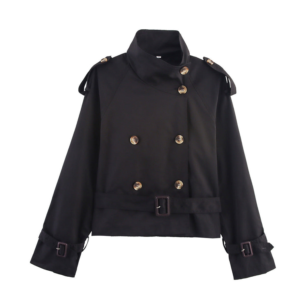 Women's trench jacket with belt and double-breasted button closure