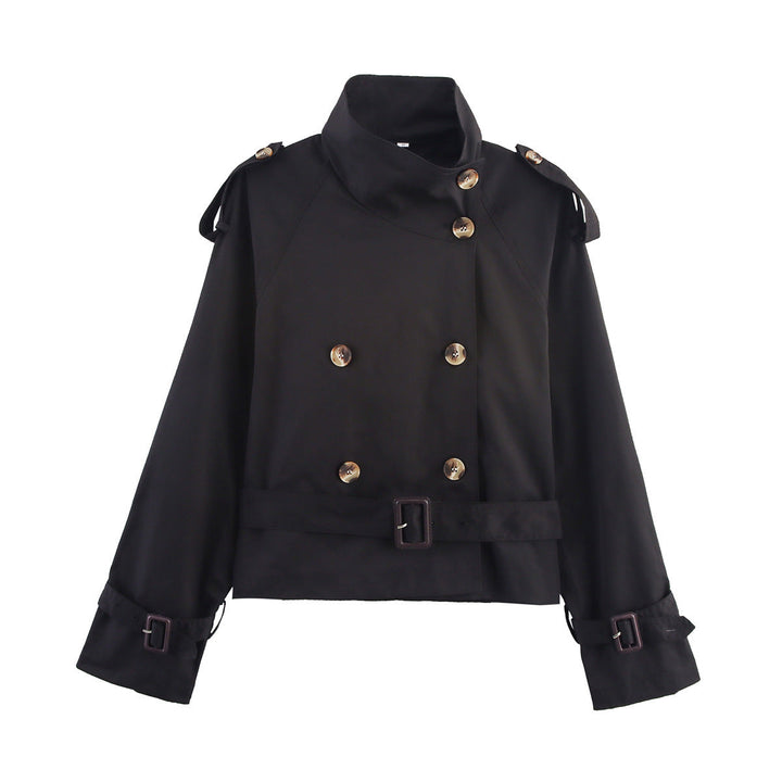 Women's trench jacket with belt and double-breasted button closure