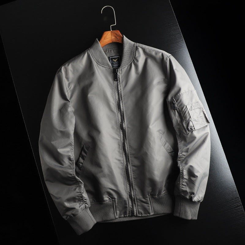Men’s wind-resistant nylon bomber jacket in MA-1 style with sleeve pocket