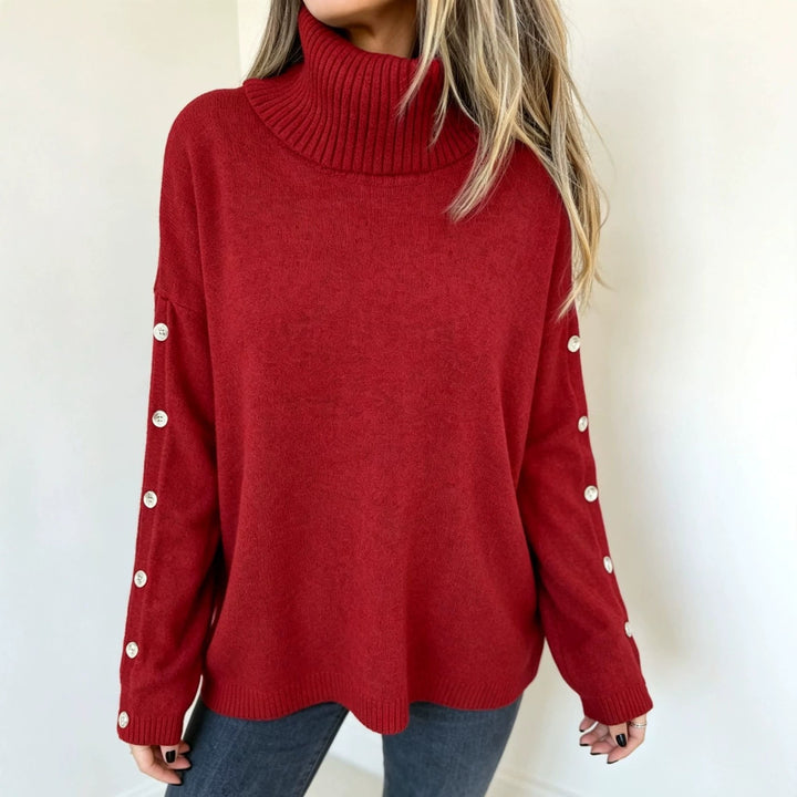 Mara | Women's Oversized Long-Sleeve Turtleneck Sweater with Buttons