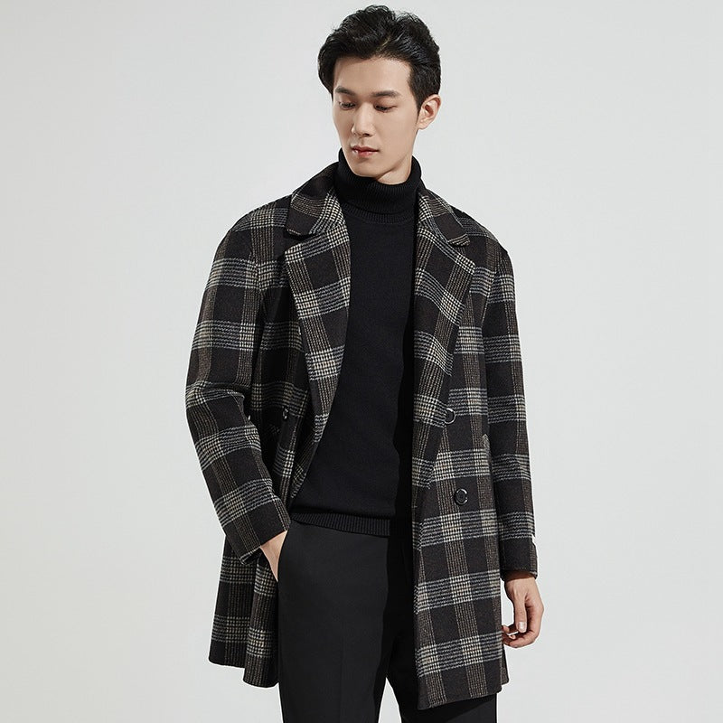 Men's checked overcoat with buttons