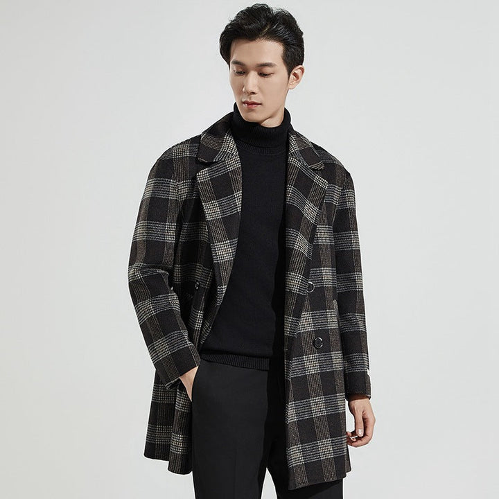 Men's checked overcoat with buttons