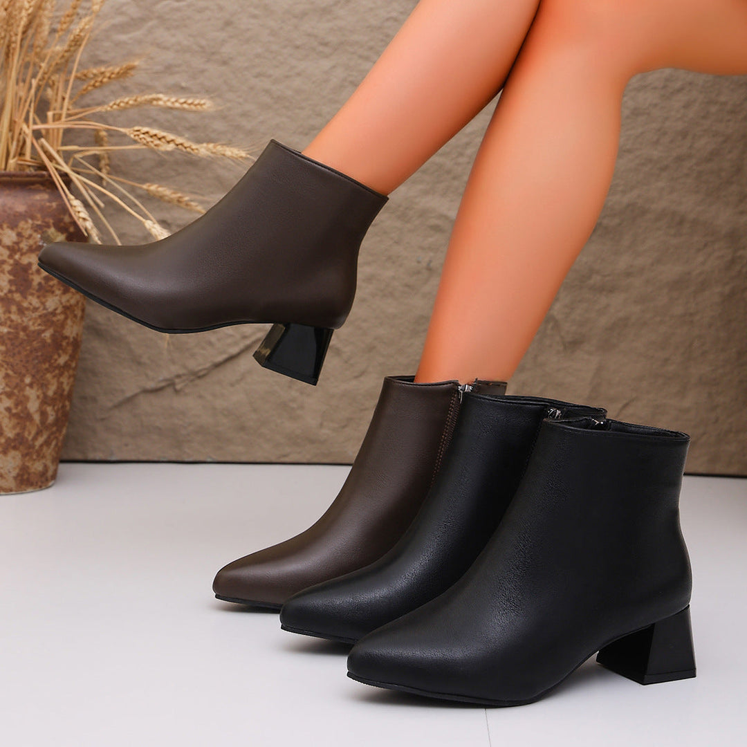 Women's ankle boots with block heels and zippers