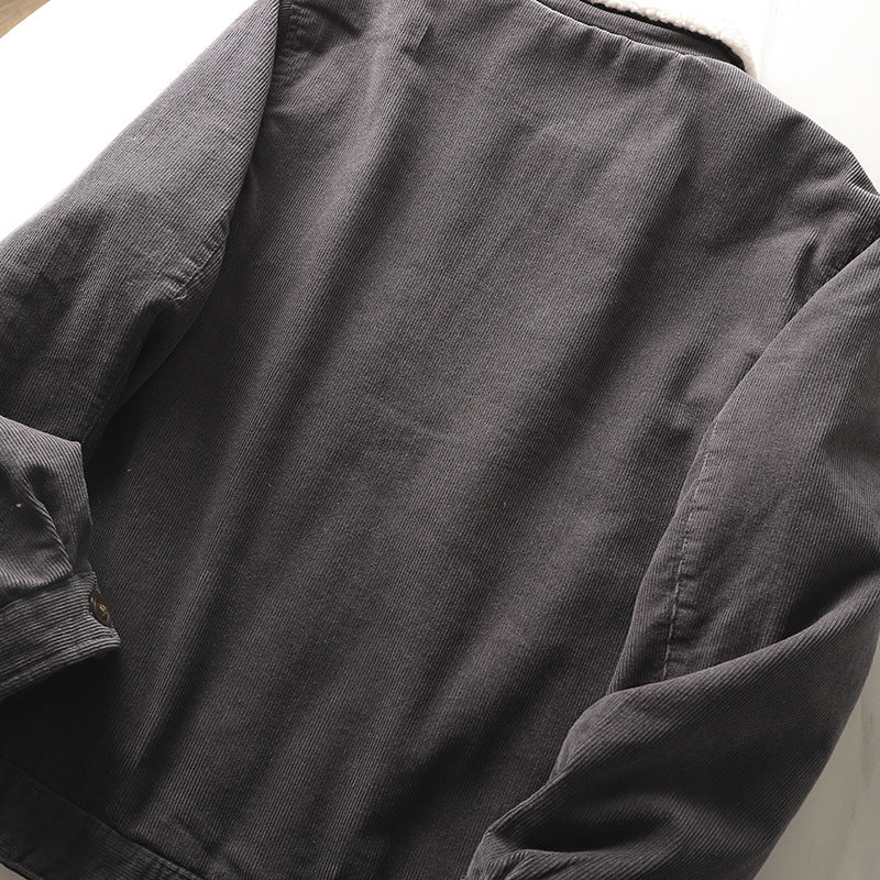 Men’s lined corduroy jacket with a teddy collar and button placket