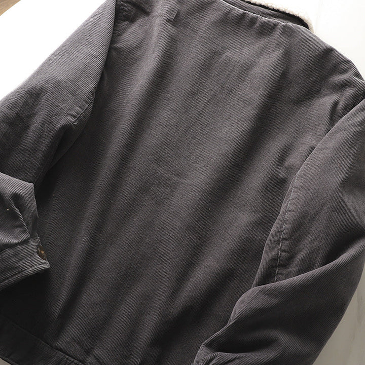 Men’s lined corduroy jacket with a teddy collar and button placket