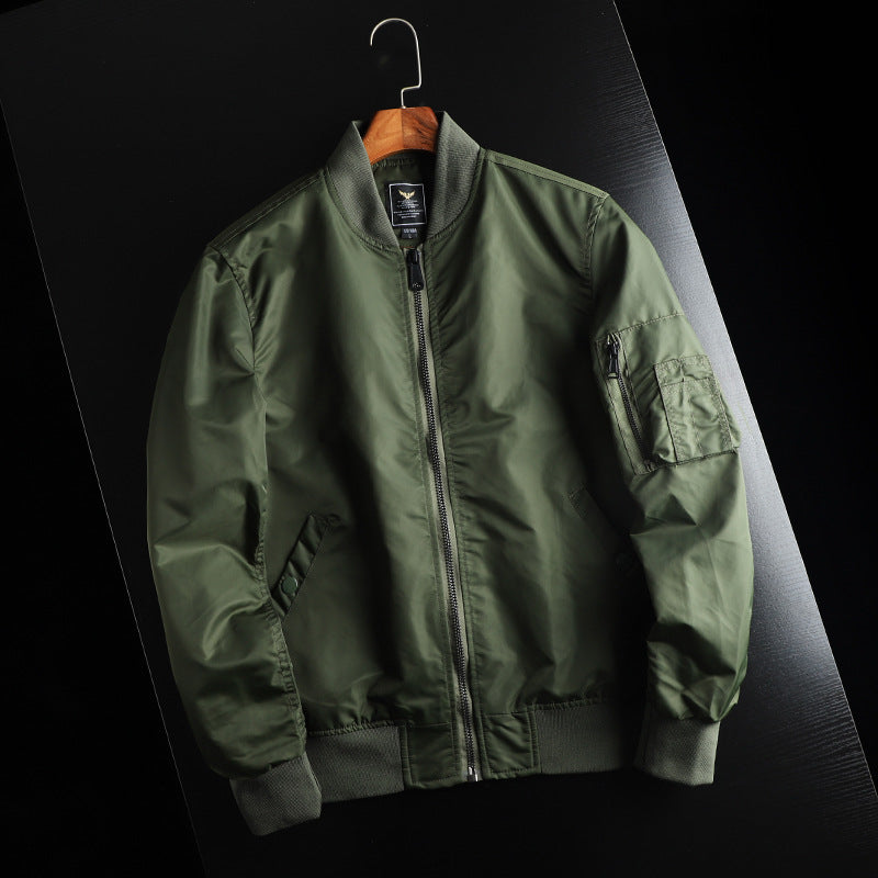 Men’s wind-resistant nylon bomber jacket in MA-1 style with sleeve pocket