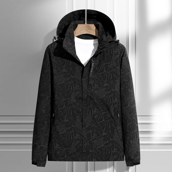 Women's Lightweight Packable Rain and Wind Jacket with Hood, Leaf Pattern