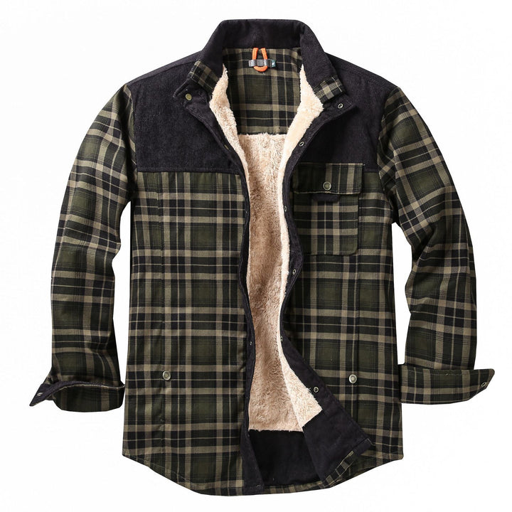 Men's shirt jacket with plaid pattern and pockets