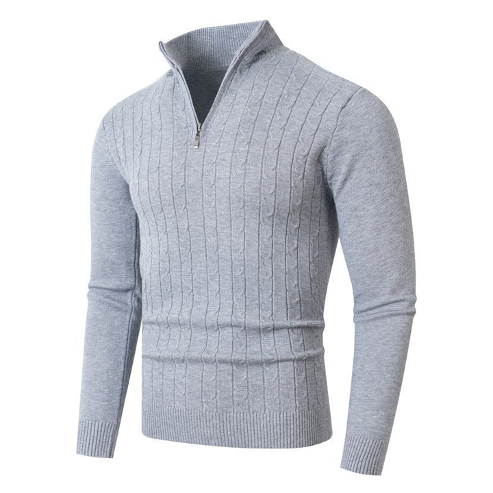 Men's cable-knit sweater with stand-up collar