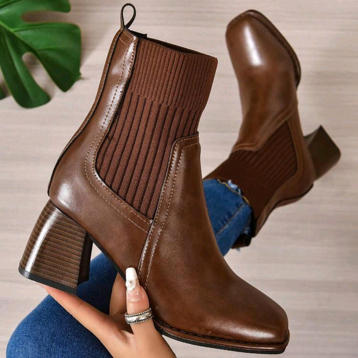 Women’s slip-on ankle boots with block heels and knitted shafts
