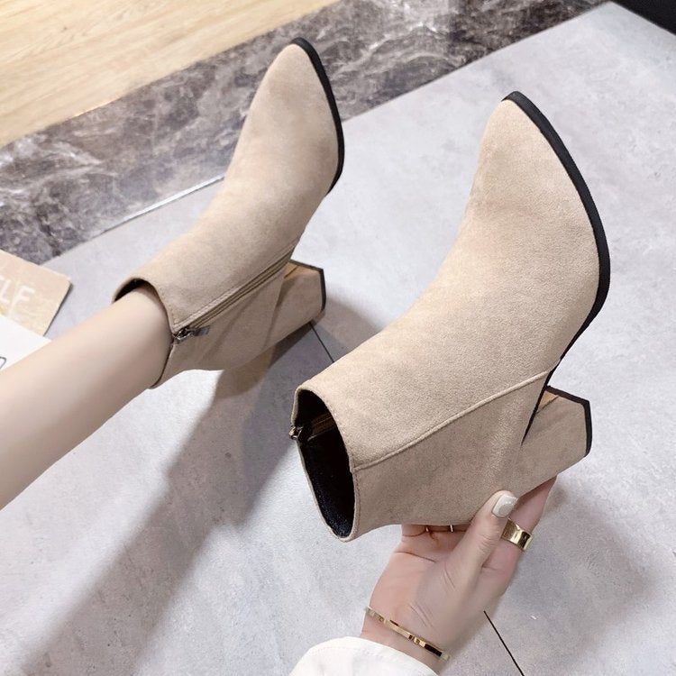 Women's ankle boots with a block heel and zipper