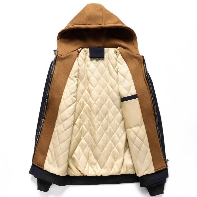 Men's jacket with hood, pockets, and drawstring waist